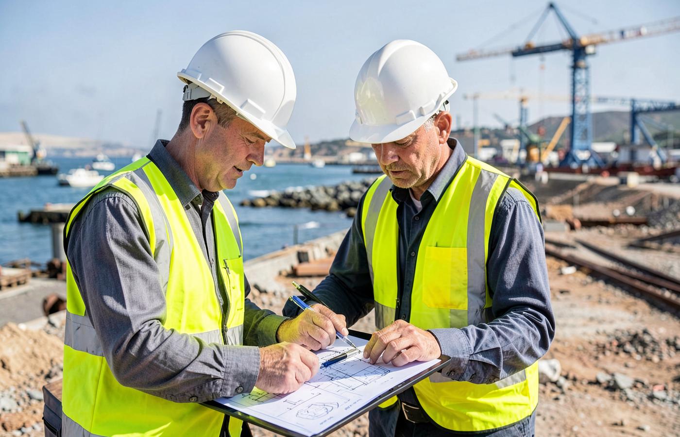 Mena Oceana personnel reviewing project requirements at an industrial site